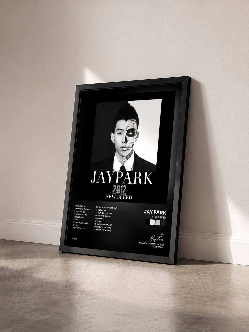 #noir Tableau de l'album New Breed de Jay Park vu de trois quarts, cadre noir