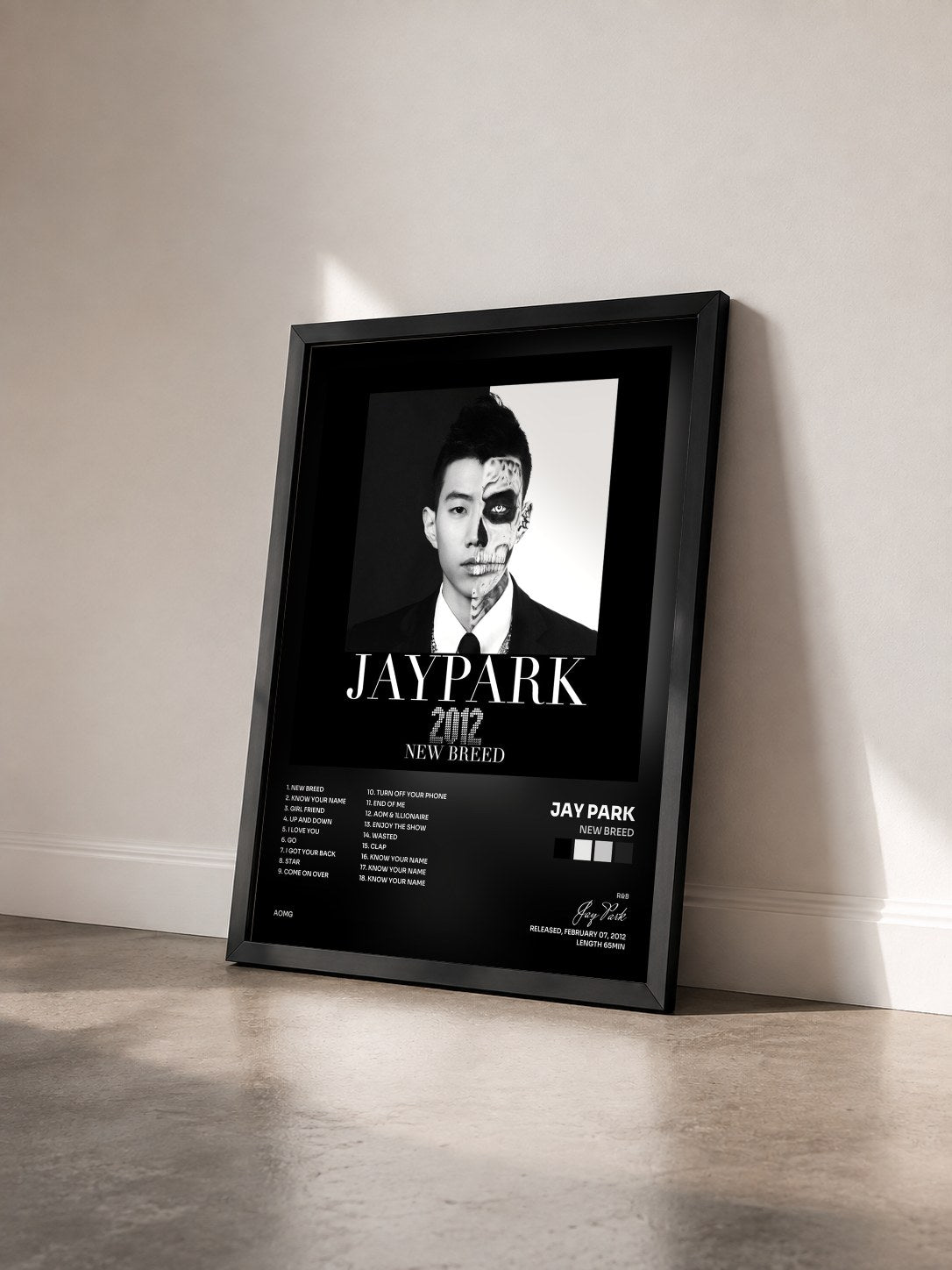 #noir Tableau de l'album New Breed de Jay Park vu de trois quarts, cadre noir