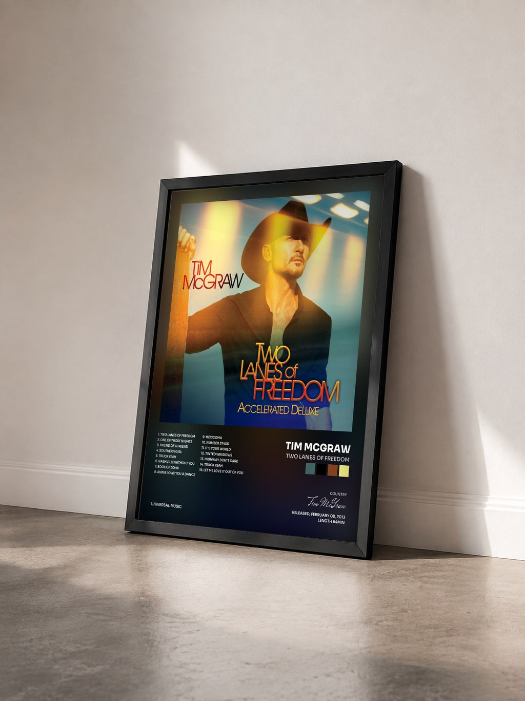 #noir Tableau de l'album Two Lanes Of Freedom de Tim McGraw vu de trois quarts, cadre noir