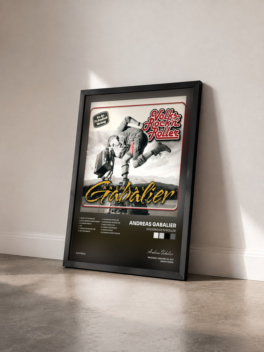 #noir Tableau de l'album VolksRock'n'Roller de Andreas Gabalier vu de trois quarts, cadre noir