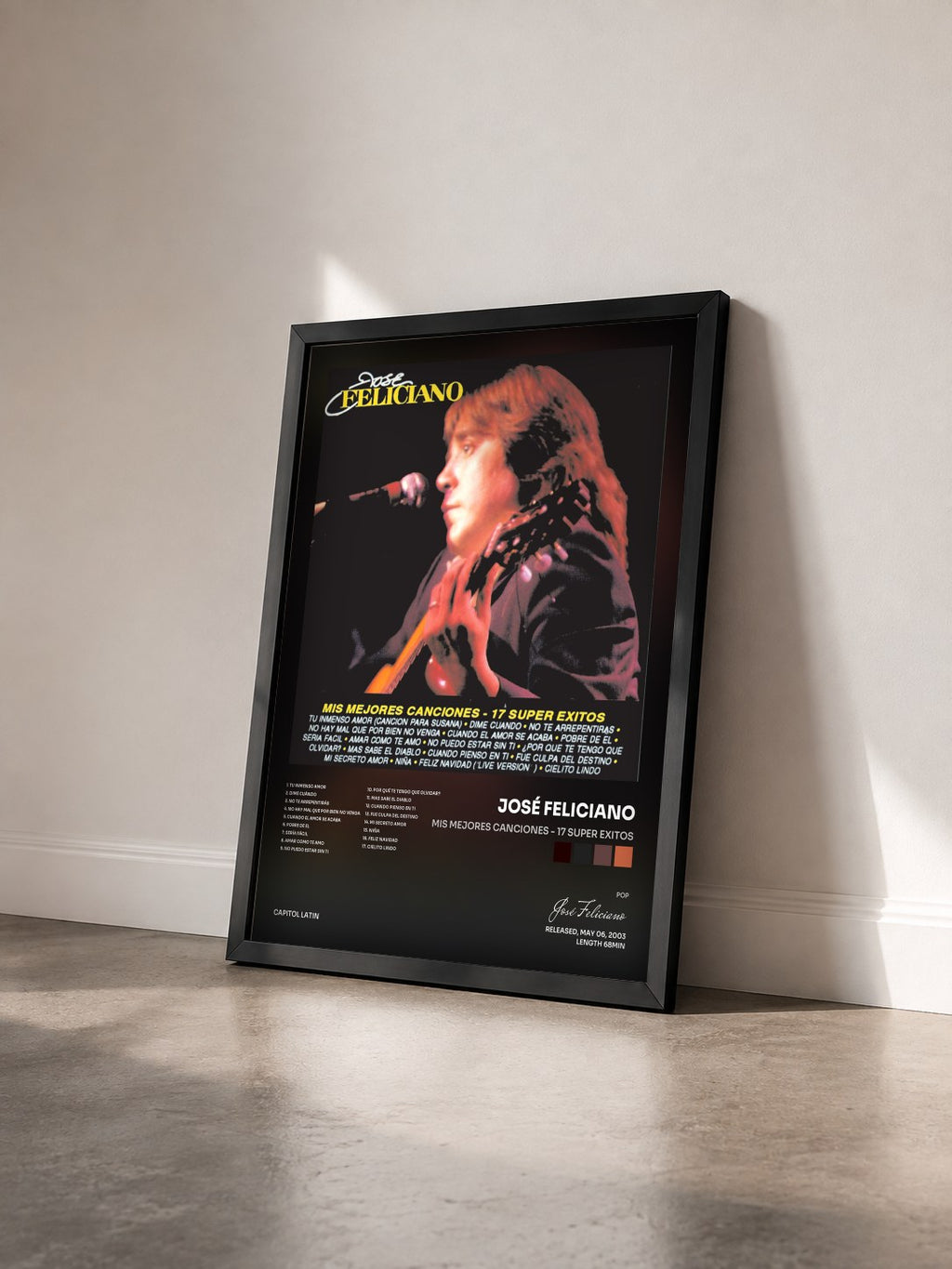 #noir Tableau de l'album Mis Mejores Canciones - 17 Super Exitos de José Feliciano vu de trois quarts, cadre noir