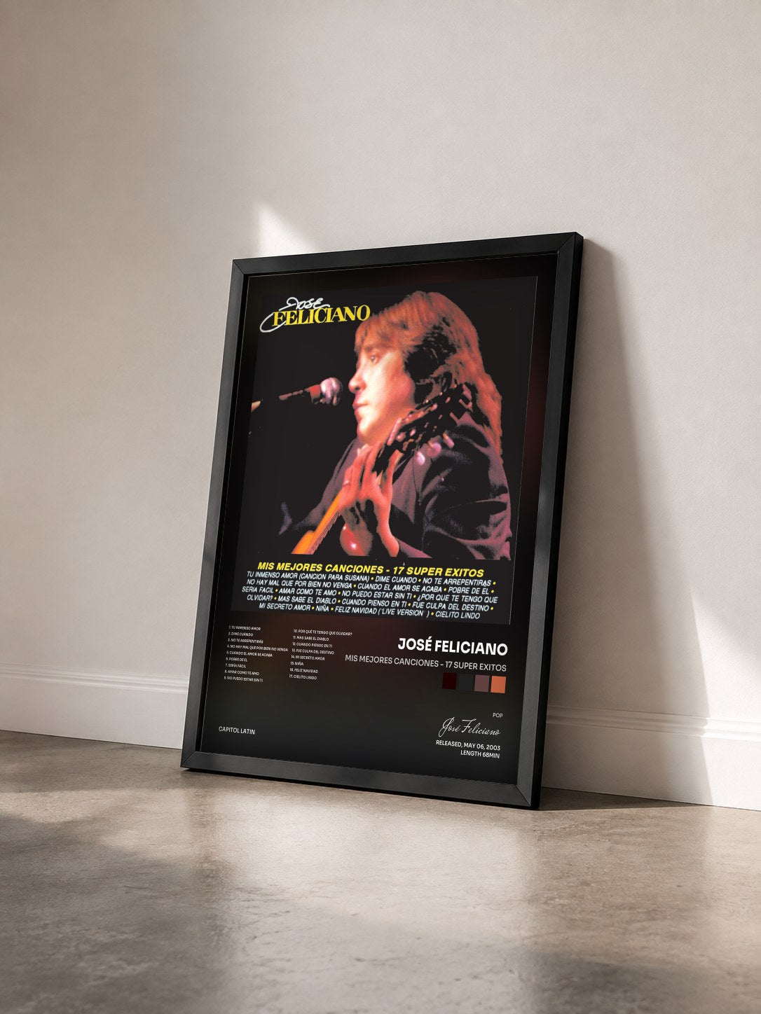 #noir Tableau de l'album Mis Mejores Canciones - 17 Super Exitos de José Feliciano vu de trois quarts, cadre noir