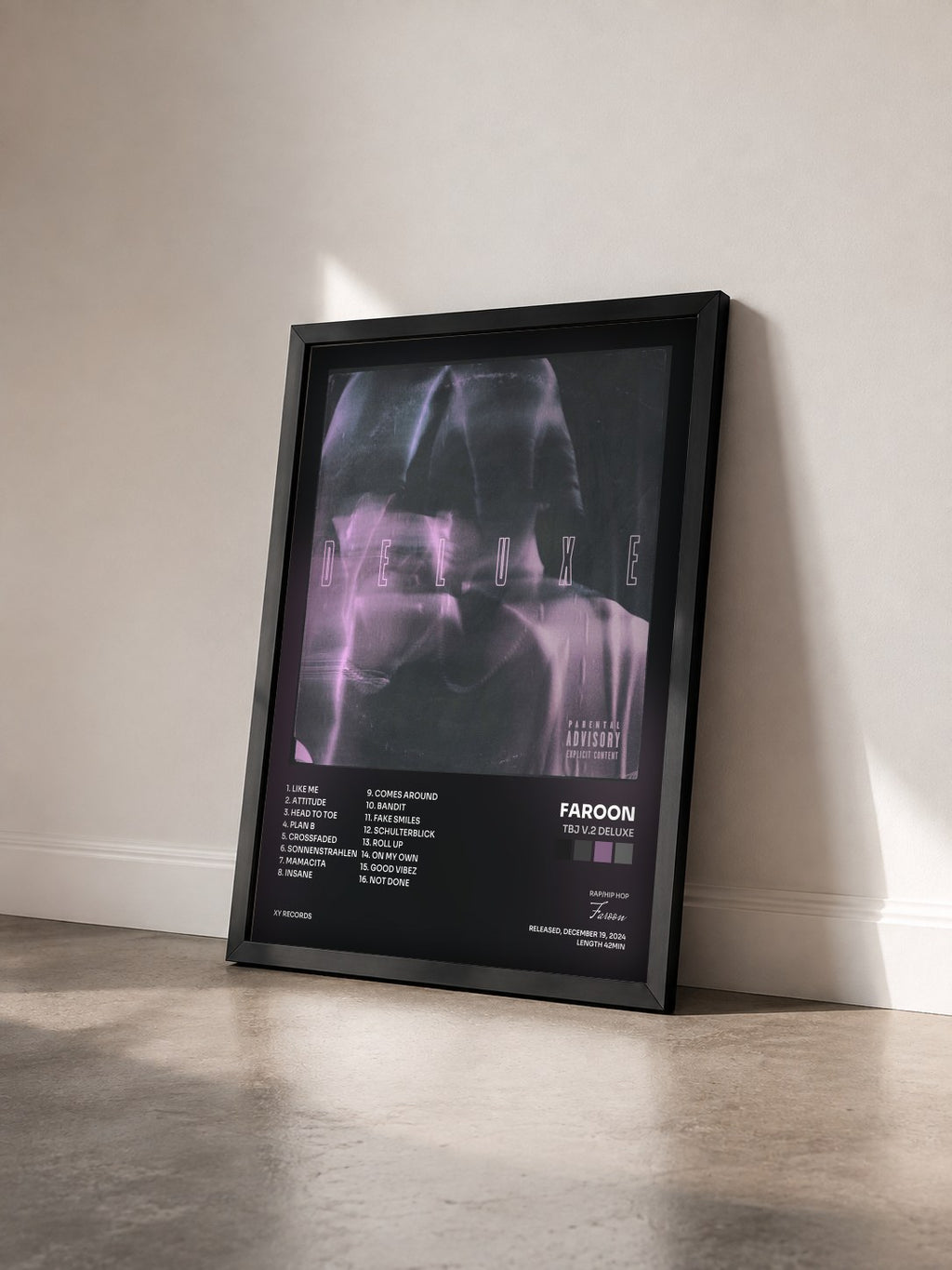 #noir Tableau de l'album TBJ V.2 Deluxe de Faroon vu de trois quarts, cadre noir