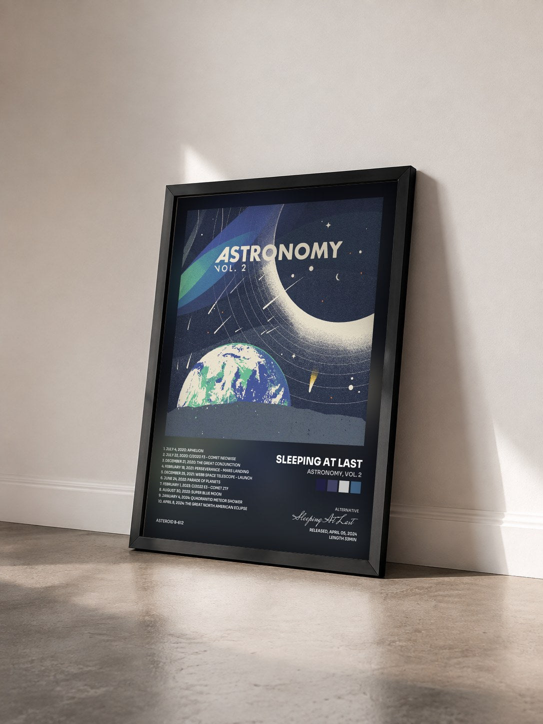 #noir Tableau de l'album Astronomy, Vol. 2 de Sleeping At Last vu de trois quarts, cadre noir