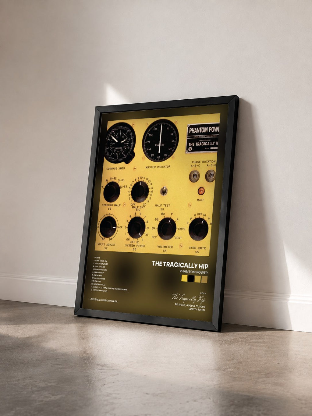 #noir Tableau de l'album Phantom Power de The Tragically Hip vu de trois quarts, cadre noir