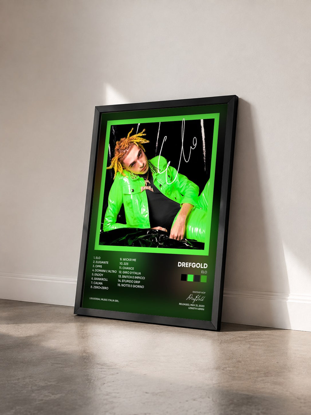 #noir Tableau de l'album ELO de DrefGold vu de trois quarts, cadre noir