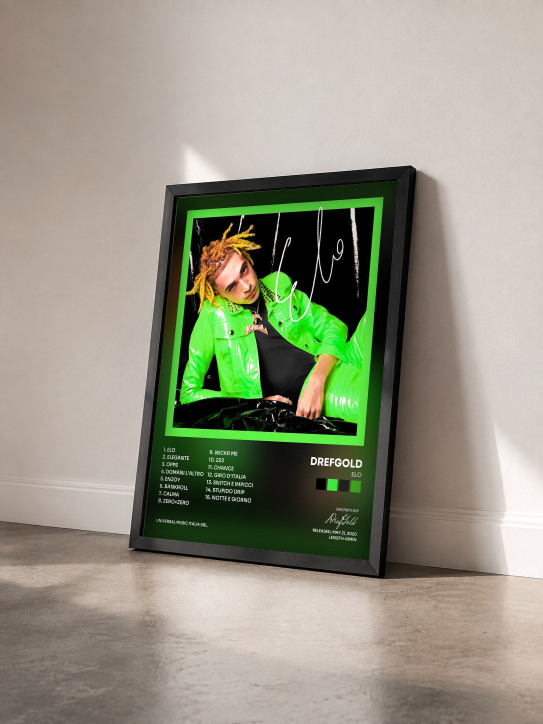 #noir Tableau de l'album ELO de DrefGold vu de trois quarts, cadre noir