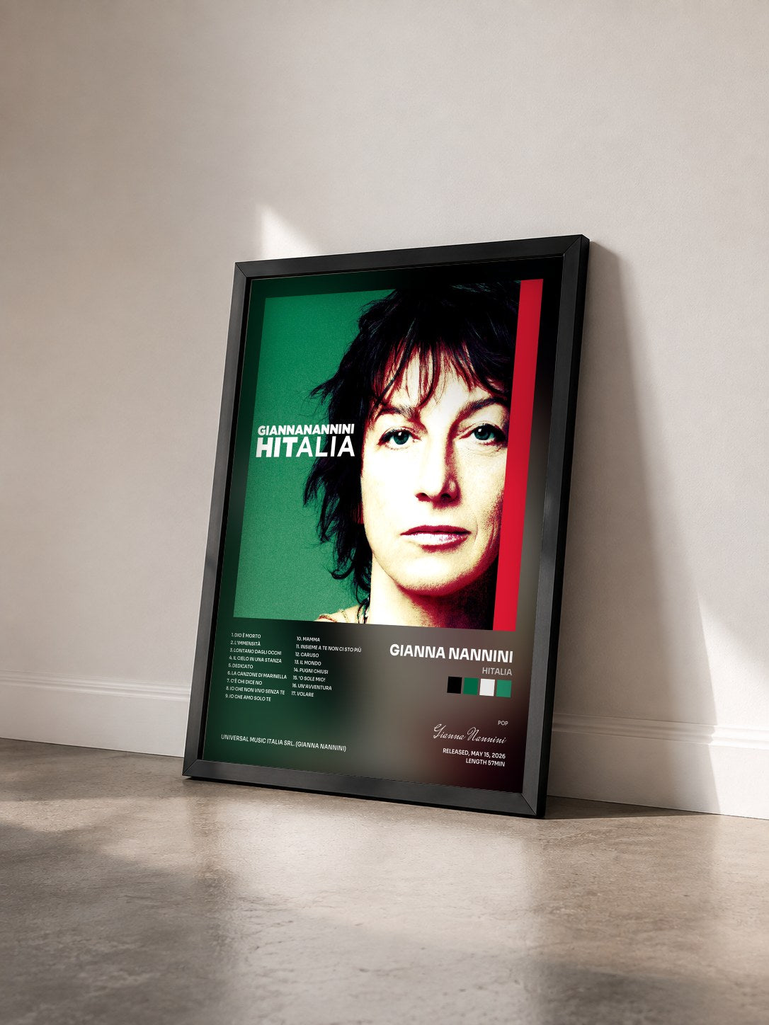 #noir Tableau de l'album Hitalia de Gianna Nannini vu de trois quarts, cadre noir