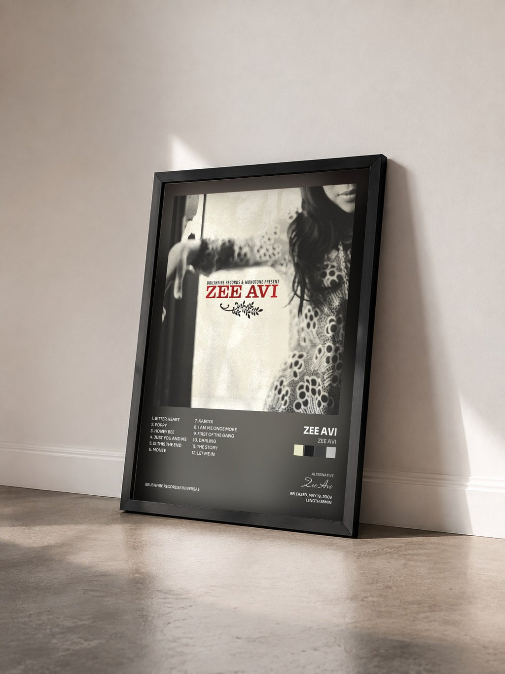 #noir Tableau de l'album Zee Avi de Zee Avi vu de trois quarts, cadre noir