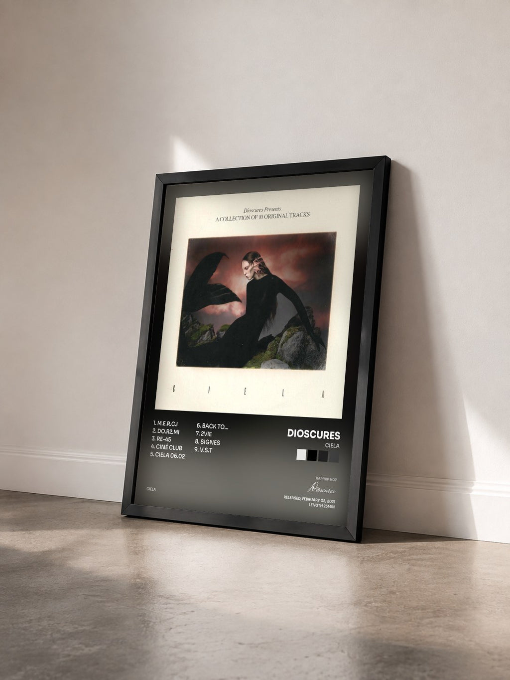 #noir Tableau de l'album CIELA de Dioscures vu de trois quarts, cadre noir