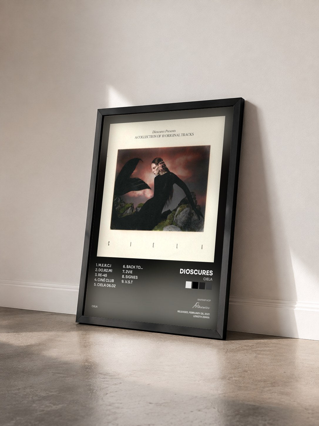#noir Tableau de l'album CIELA de Dioscures vu de trois quarts, cadre noir