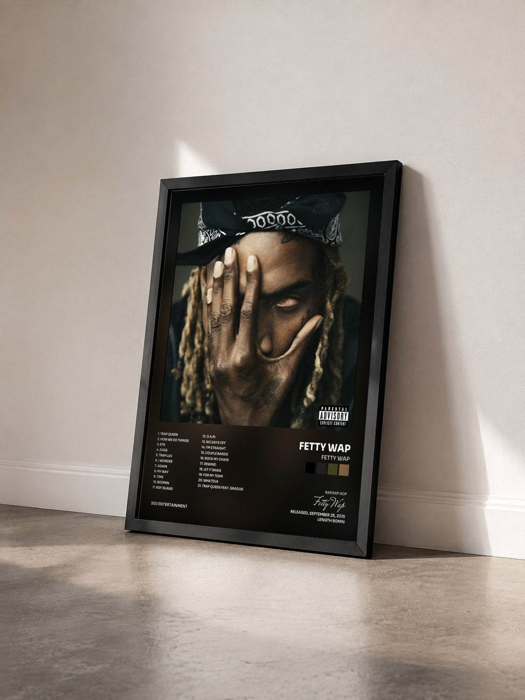 #noir Tableau de l'album Fetty Wap de Fetty Wap vu de trois quarts, cadre noir