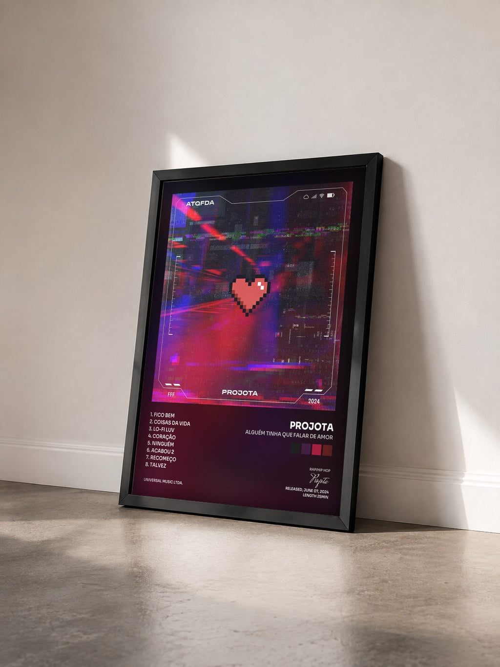 #noir Tableau de l'album Alguém Tinha Que Falar De Amor de Projota vu de trois quarts, cadre noir