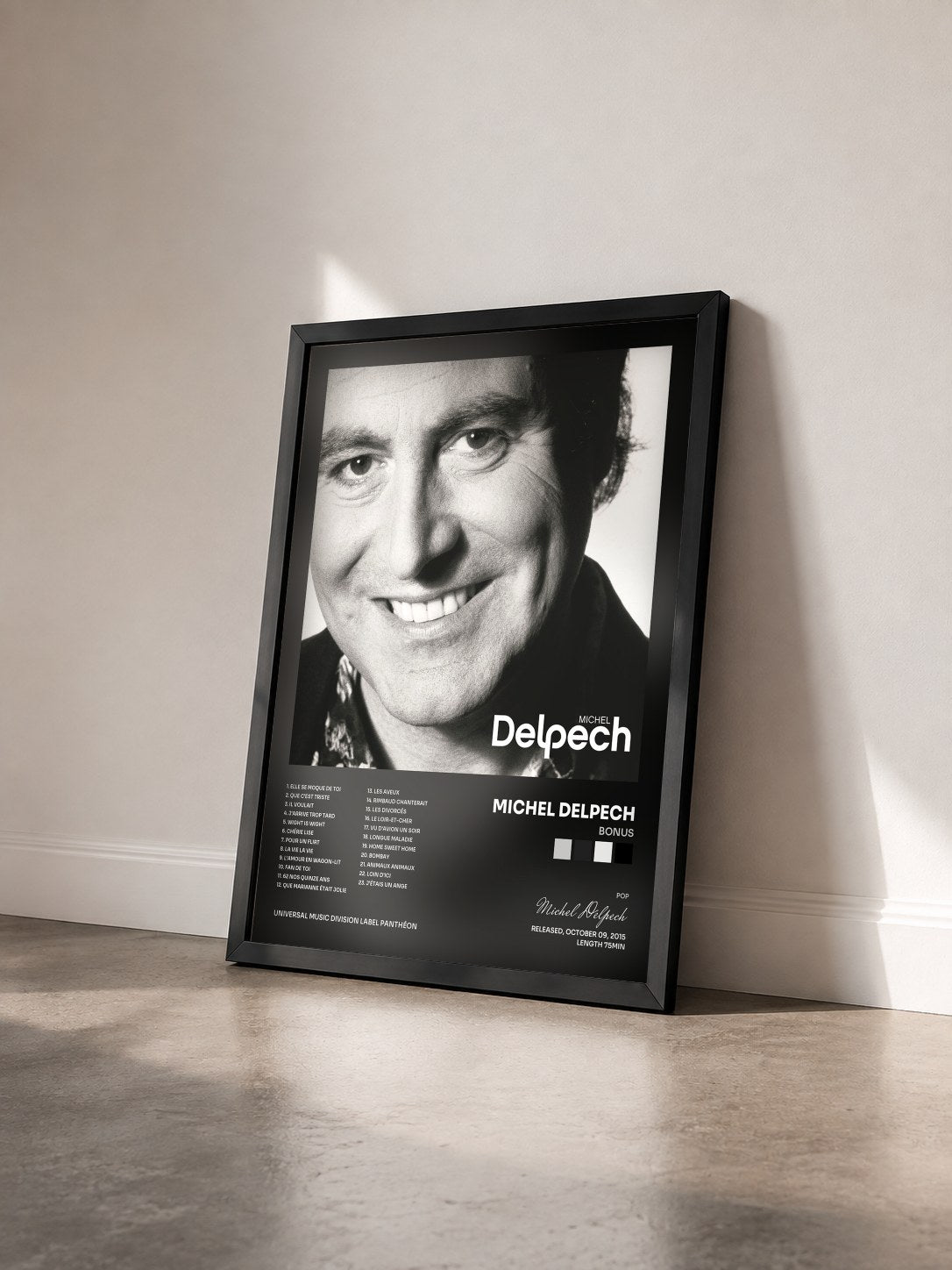 #noir Tableau de l'album Bonus de Michel Delpech vu de trois quarts, cadre noir