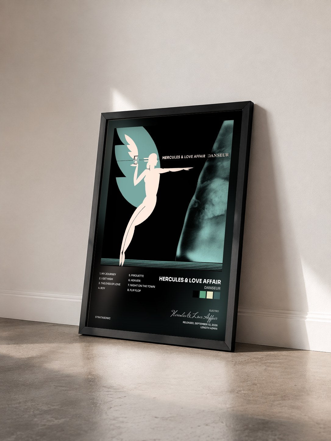 #noir Tableau de l'album Danseur de Hercules & Love Affair vu de trois quarts, cadre noir