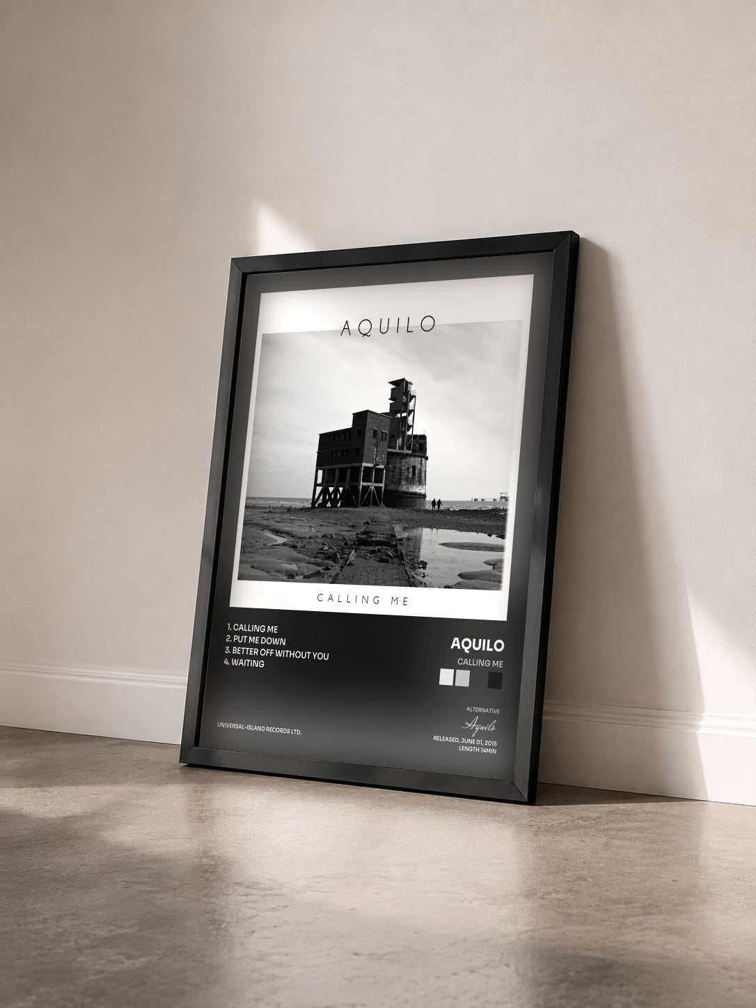 #noir Tableau de l'album Calling Me de Aquilo vu de trois quarts, cadre noir