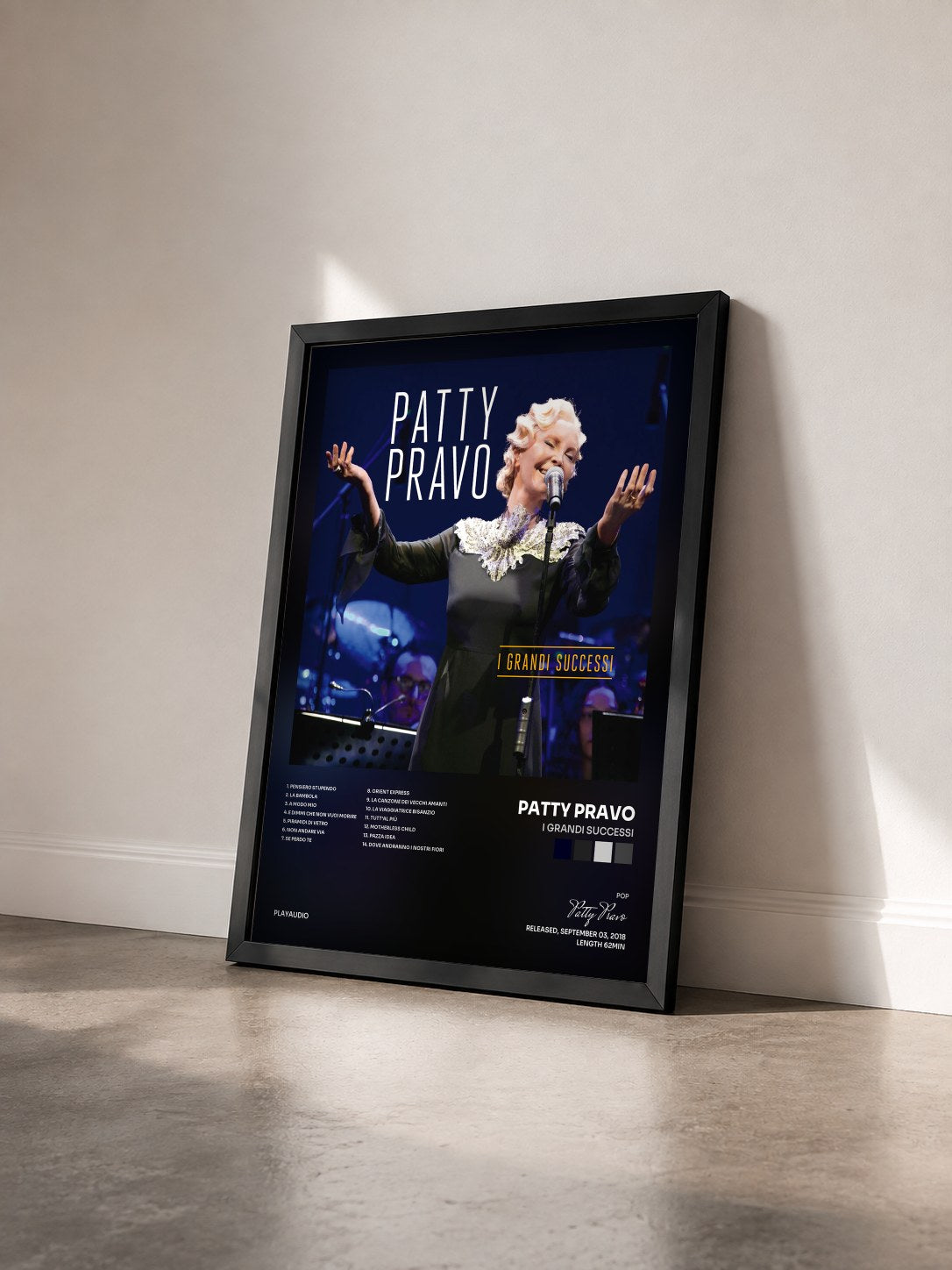 #noir Tableau de l'album I Grandi Successi de Patty Pravo vu de trois quarts, cadre noir