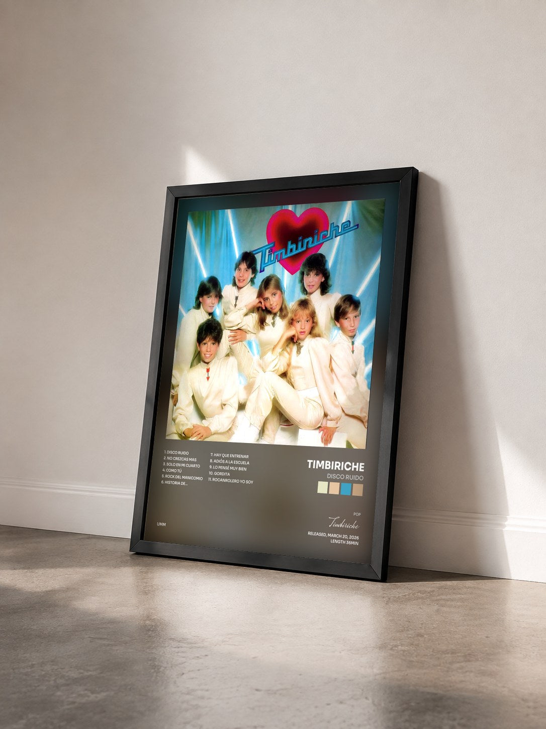 #noir Tableau de l'album Disco Ruido de Timbiriche vu de trois quarts, cadre noir