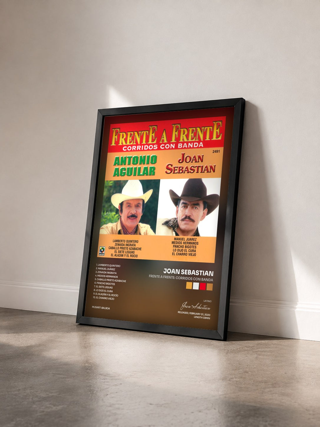 #noir Tableau de l'album Frente A Frente: Corridos Con Banda de Joan Sebastian vu de trois quarts, cadre noir