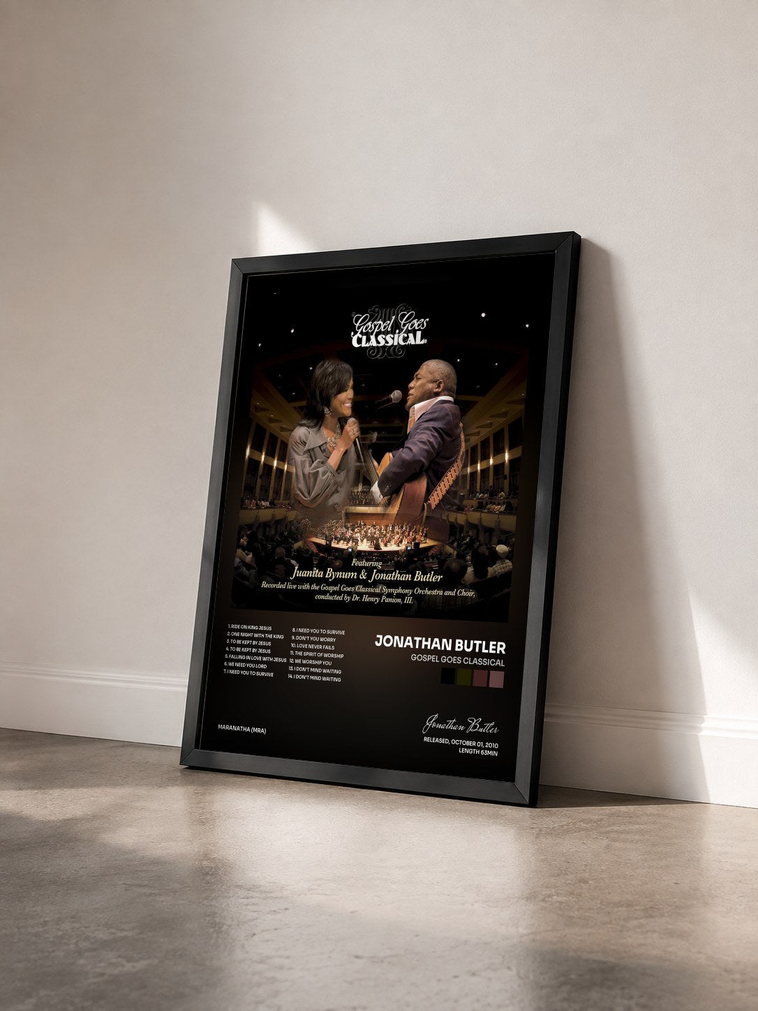 #noir Tableau de l'album Gospel Goes Classical de Jonathan Butler vu de trois quarts, cadre noir