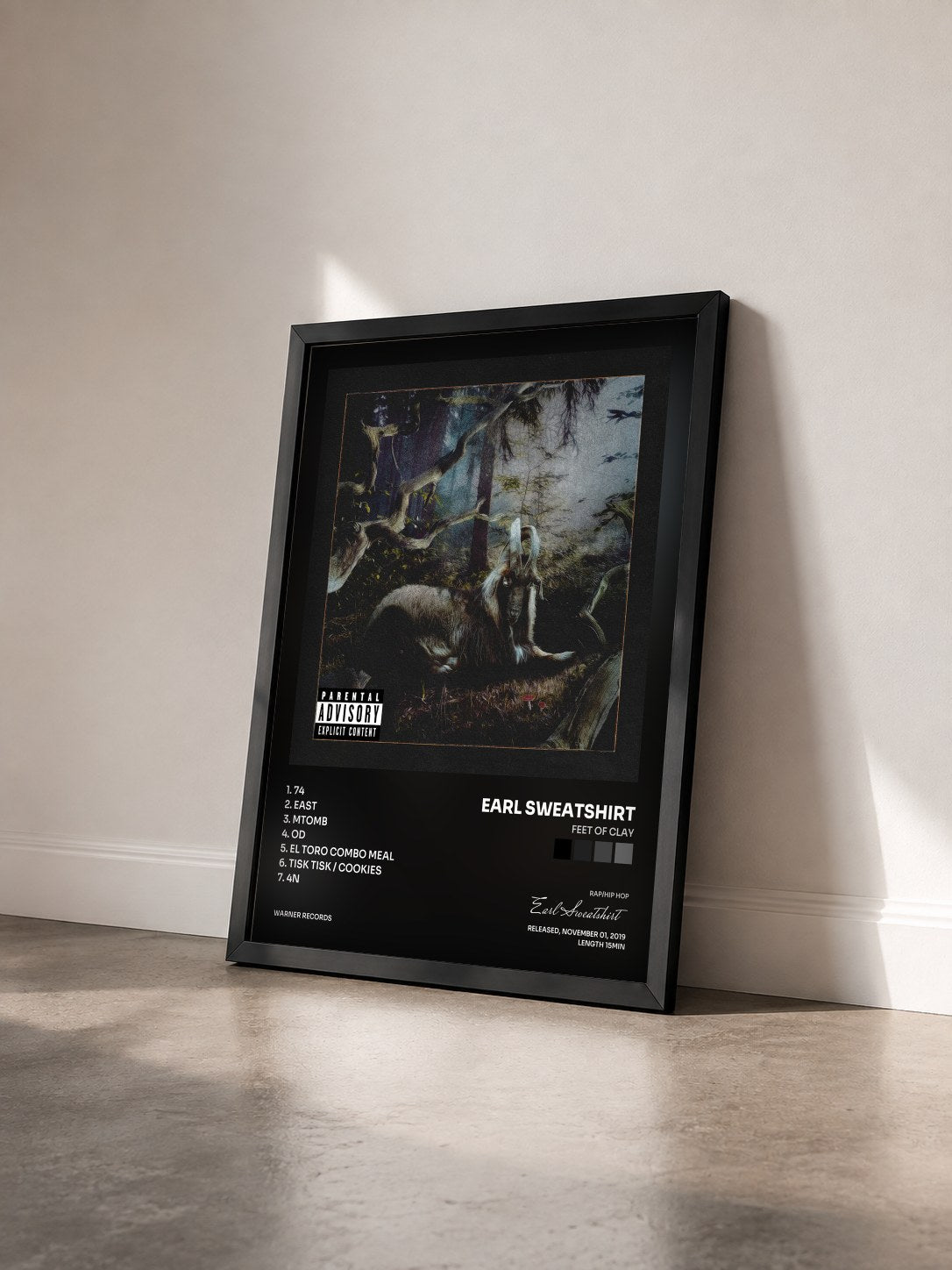 #noir Tableau de l'album FEET OF CLAY de Earl Sweatshirt vu de trois quarts, cadre noir