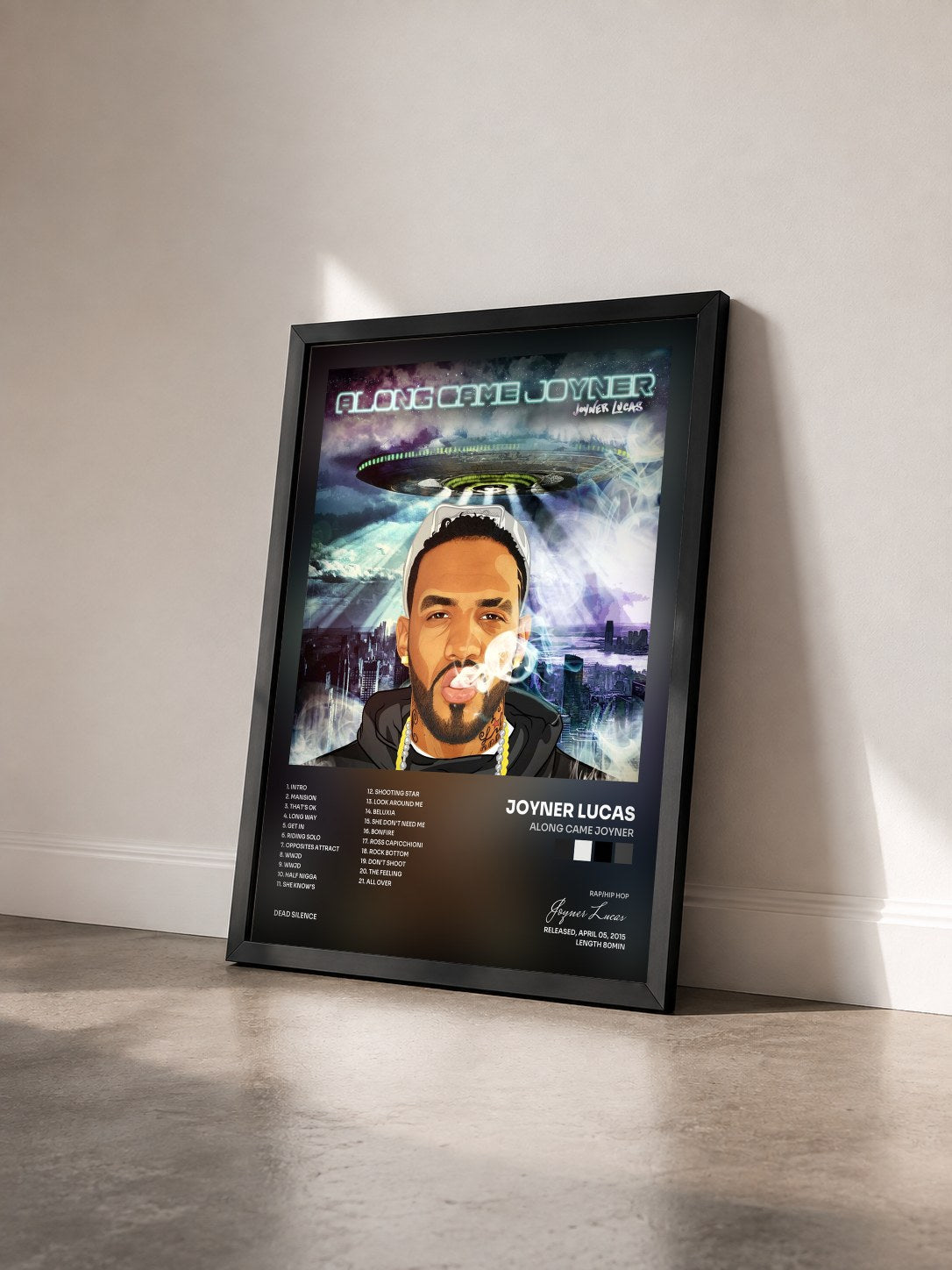 #noir Tableau de l'album Along Came Joyner de Joyner Lucas vu de trois quarts, cadre noir