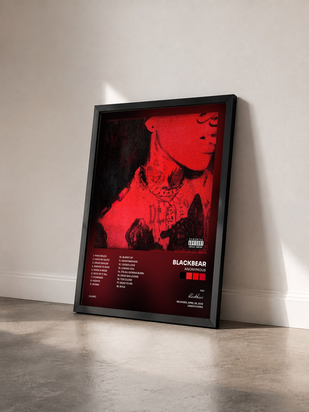 #noir Tableau de l'album ANONYMOUS de blackbear vu de trois quarts, cadre noir