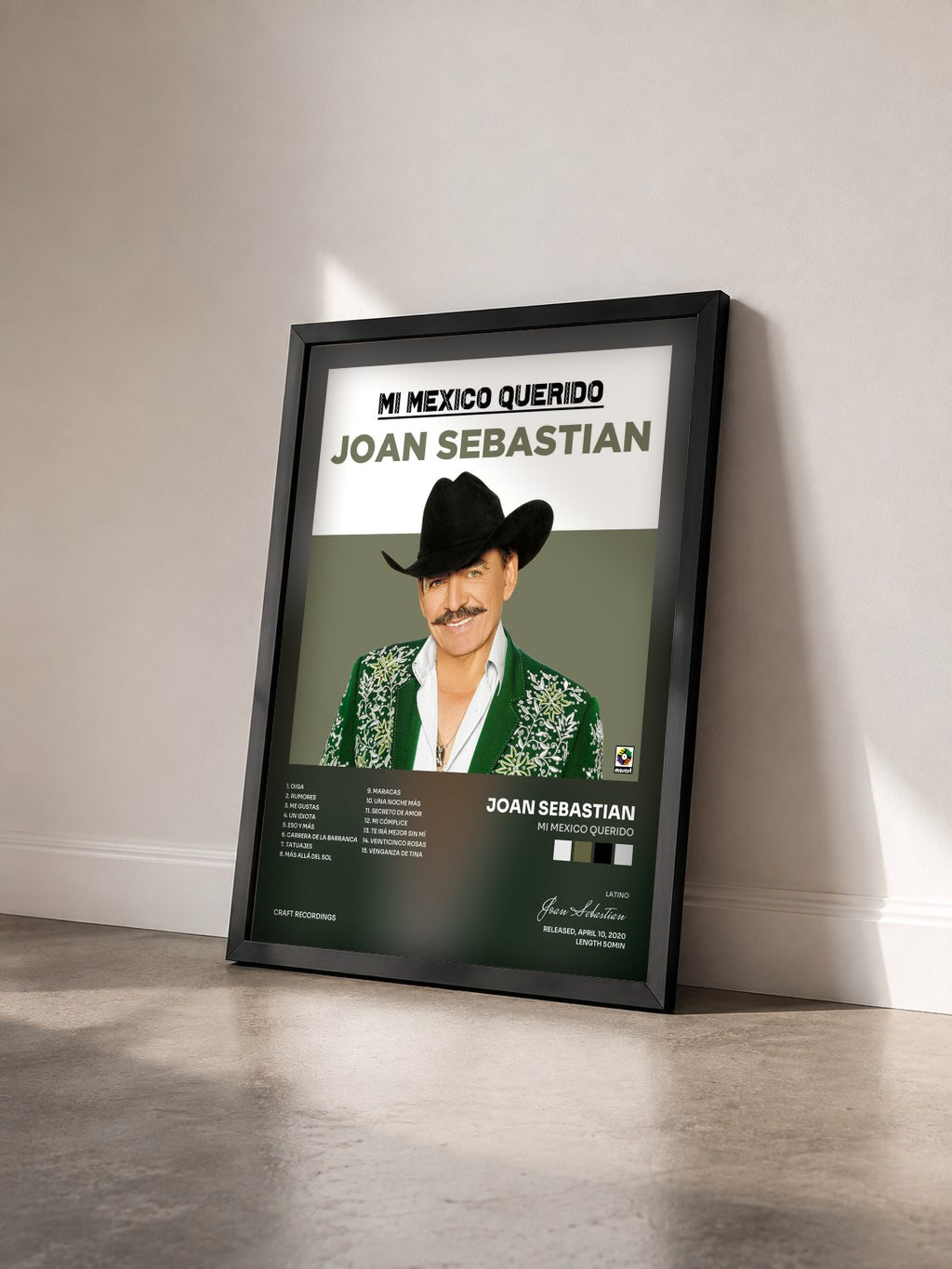 #noir Tableau de l'album Mi Mexico Querido de Joan Sebastian vu de trois quarts, cadre noir
