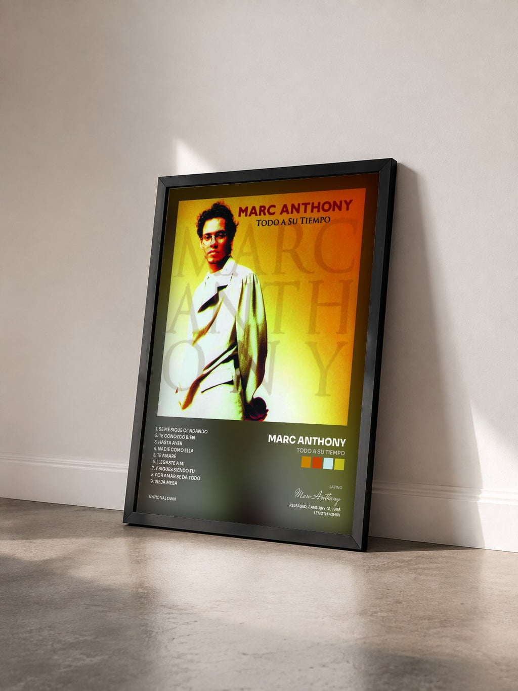 #noir Tableau de l'album Todo A Su Tiempo de Marc Anthony vu de trois quarts, cadre noir