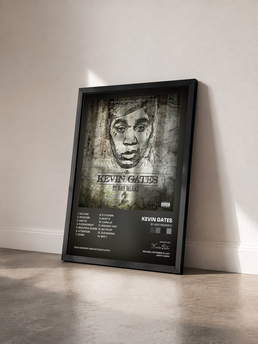 #noir Tableau de l'album By Any Means 2 de Kevin Gates vu de trois quarts, cadre noir