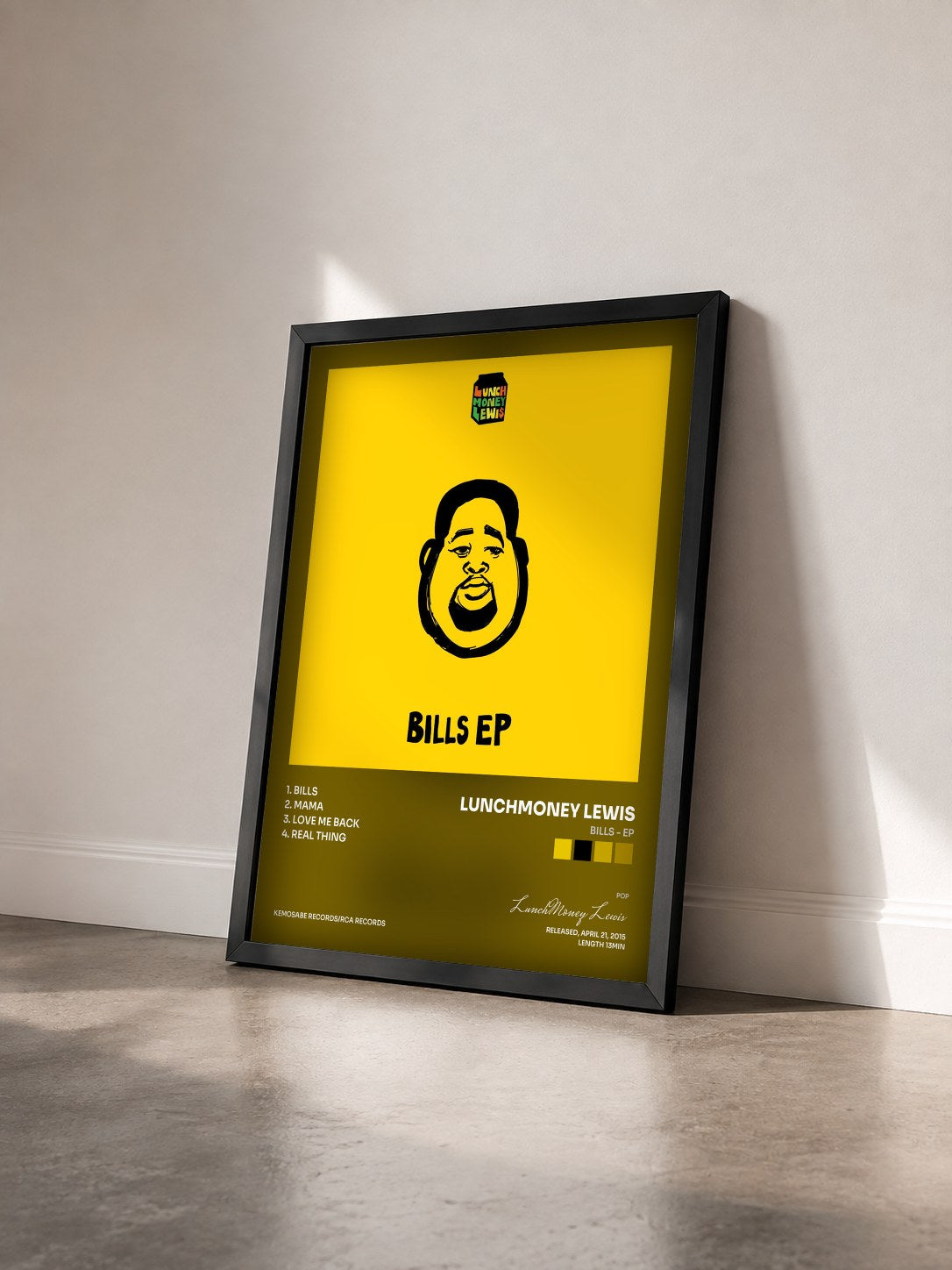 #noir Tableau de l'album Bills - EP de LunchMoney Lewis vu de trois quarts, cadre noir