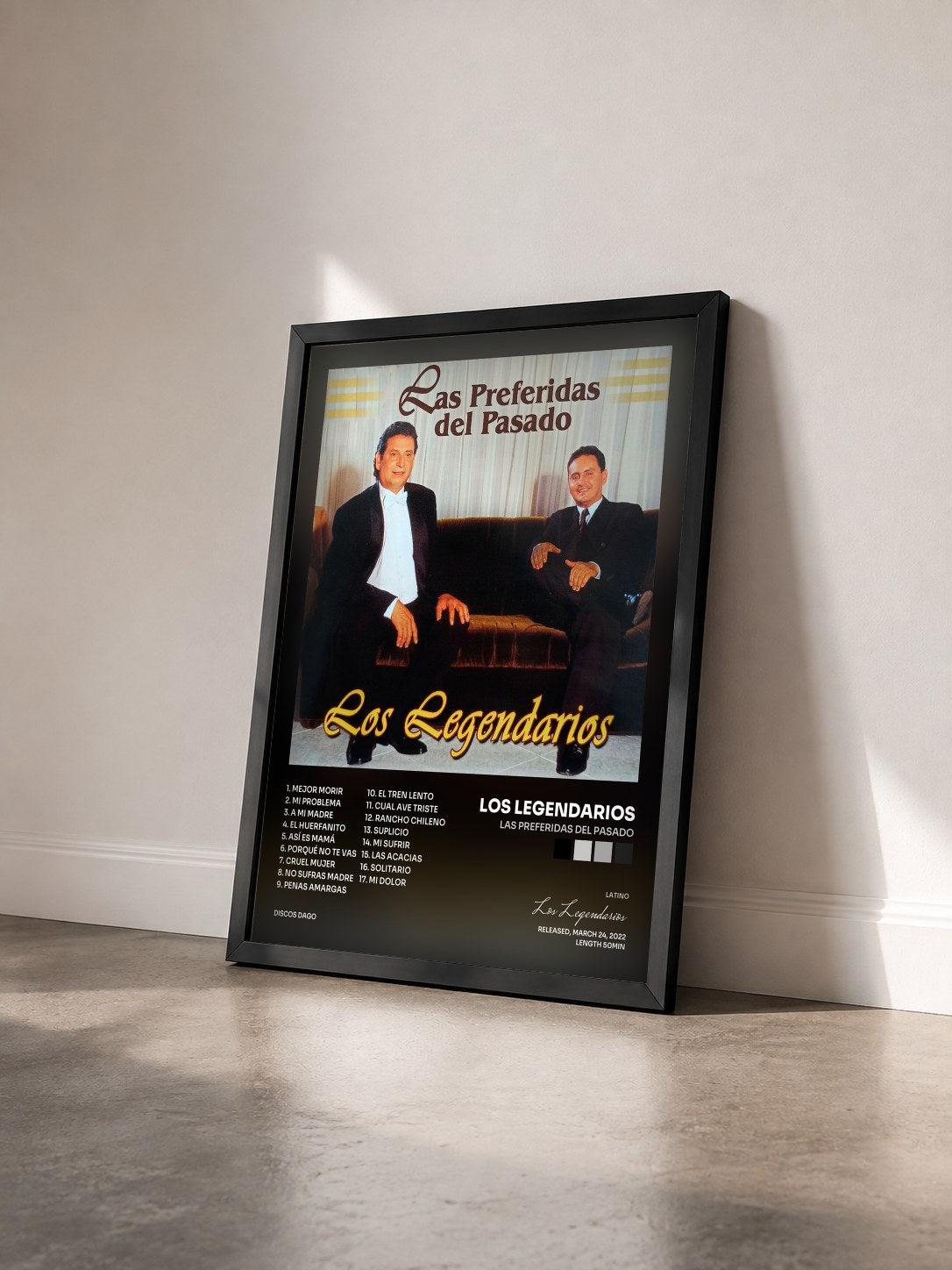 #noir Tableau de l'album Las Preferidas del Pasado de Los Legendarios vu de trois quarts, cadre noir