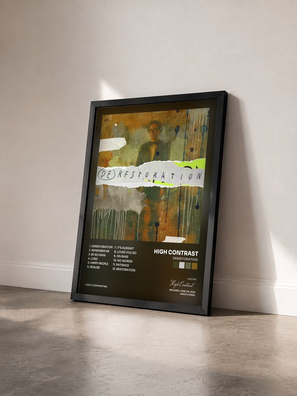#noir Tableau de l'album Derestoration de High Contrast vu de trois quarts, cadre noir