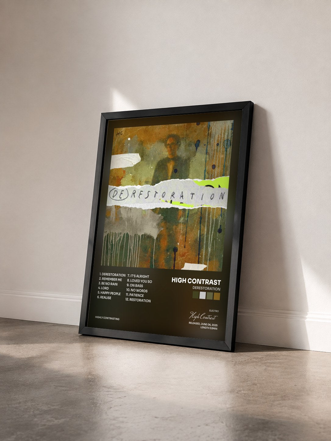 #noir Tableau de l'album Derestoration de High Contrast vu de trois quarts, cadre noir