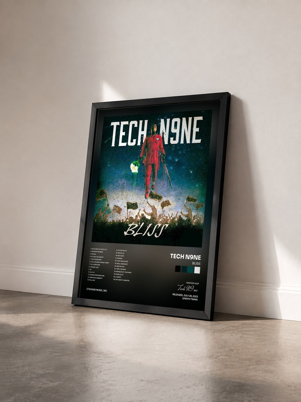 #noir Tableau de l'album BLISS de Tech N9ne vu de trois quarts, cadre noir