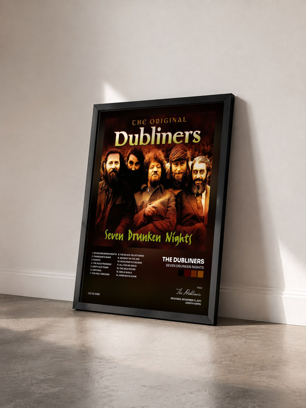 #noir Tableau de l'album Seven Drunken Nights de The Dubliners vu de trois quarts, cadre noir