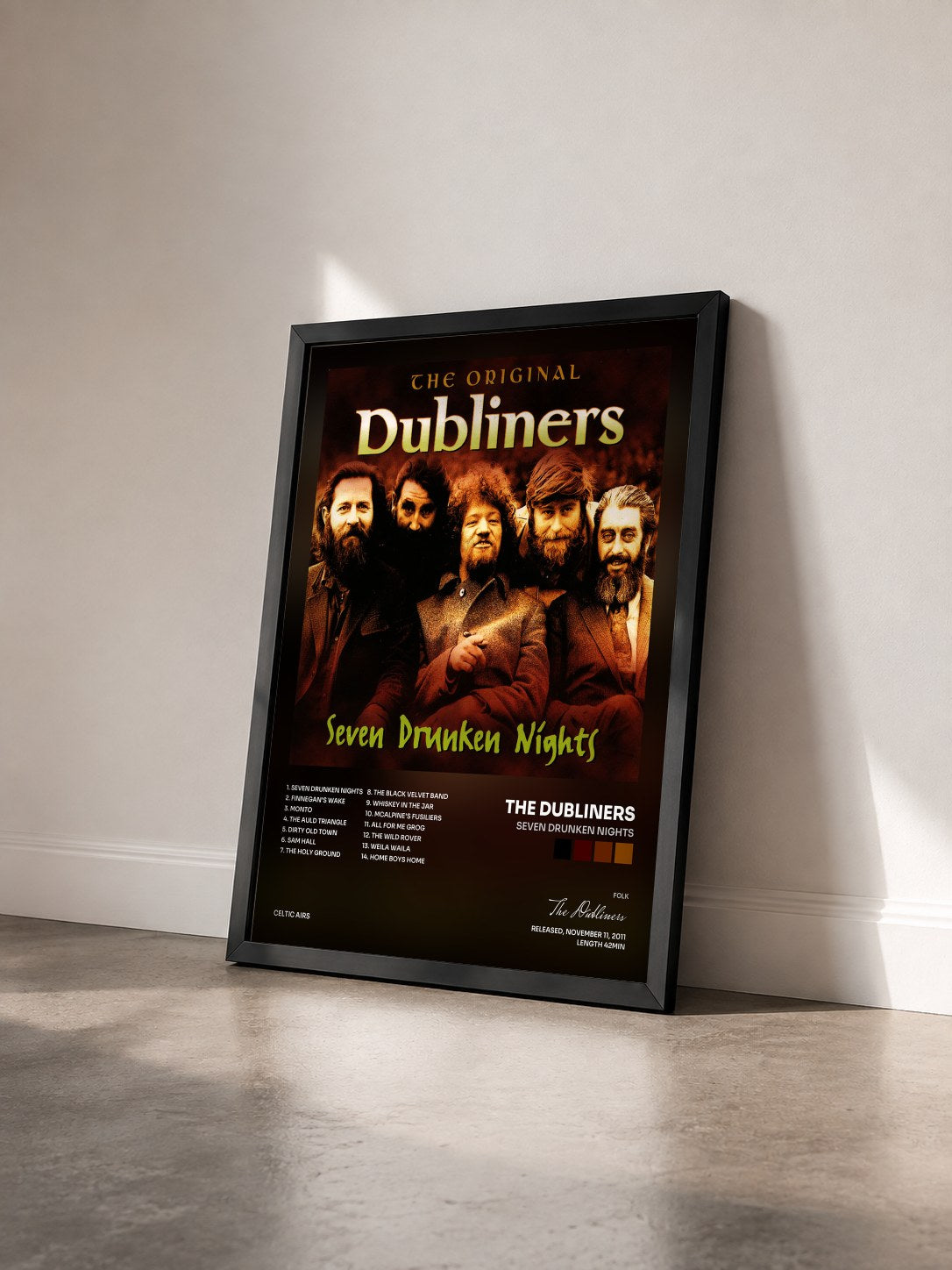 #noir Tableau de l'album Seven Drunken Nights de The Dubliners vu de trois quarts, cadre noir