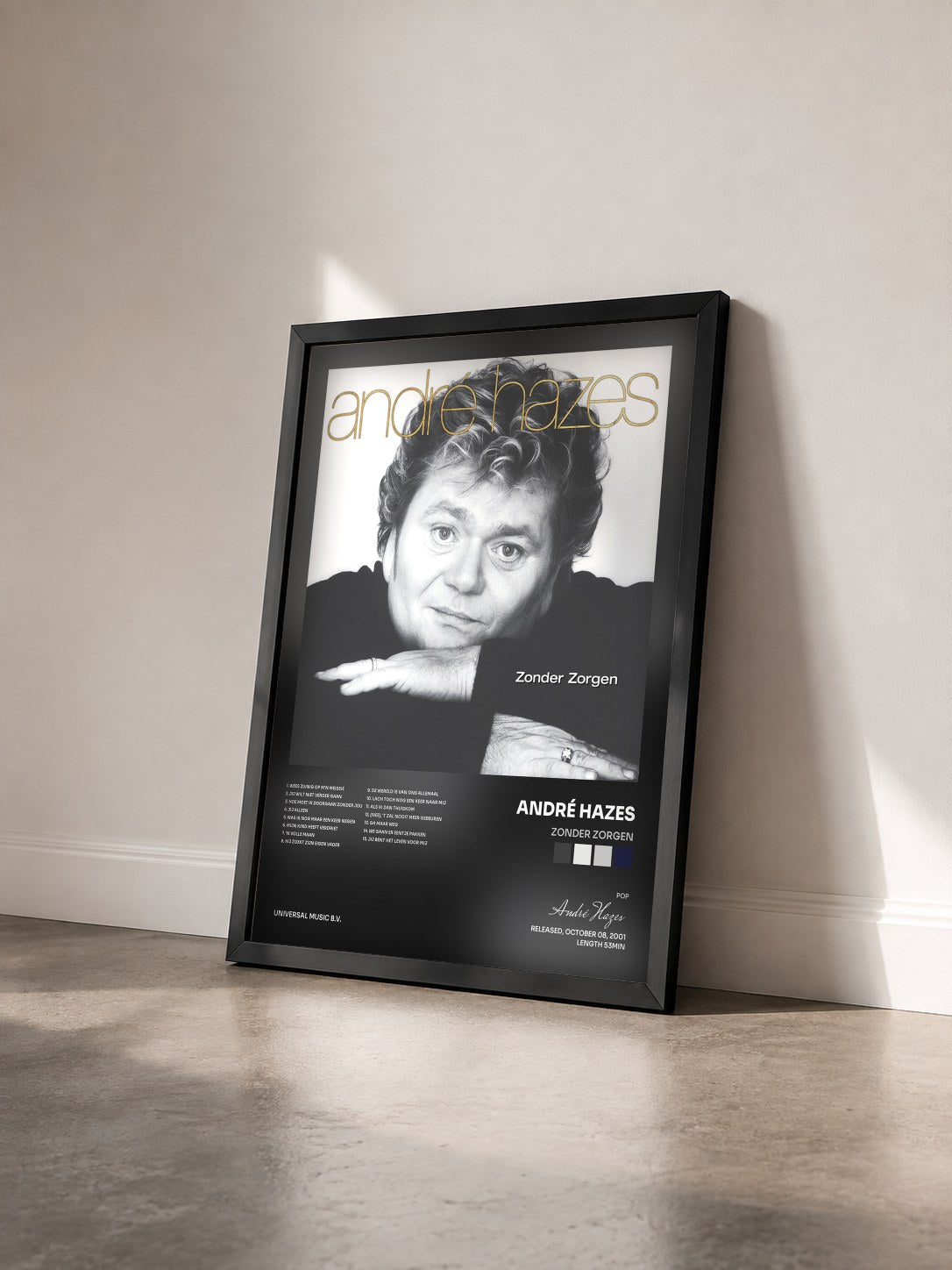 #noir Tableau de l'album Zonder Zorgen de André Hazes vu de trois quarts, cadre noir