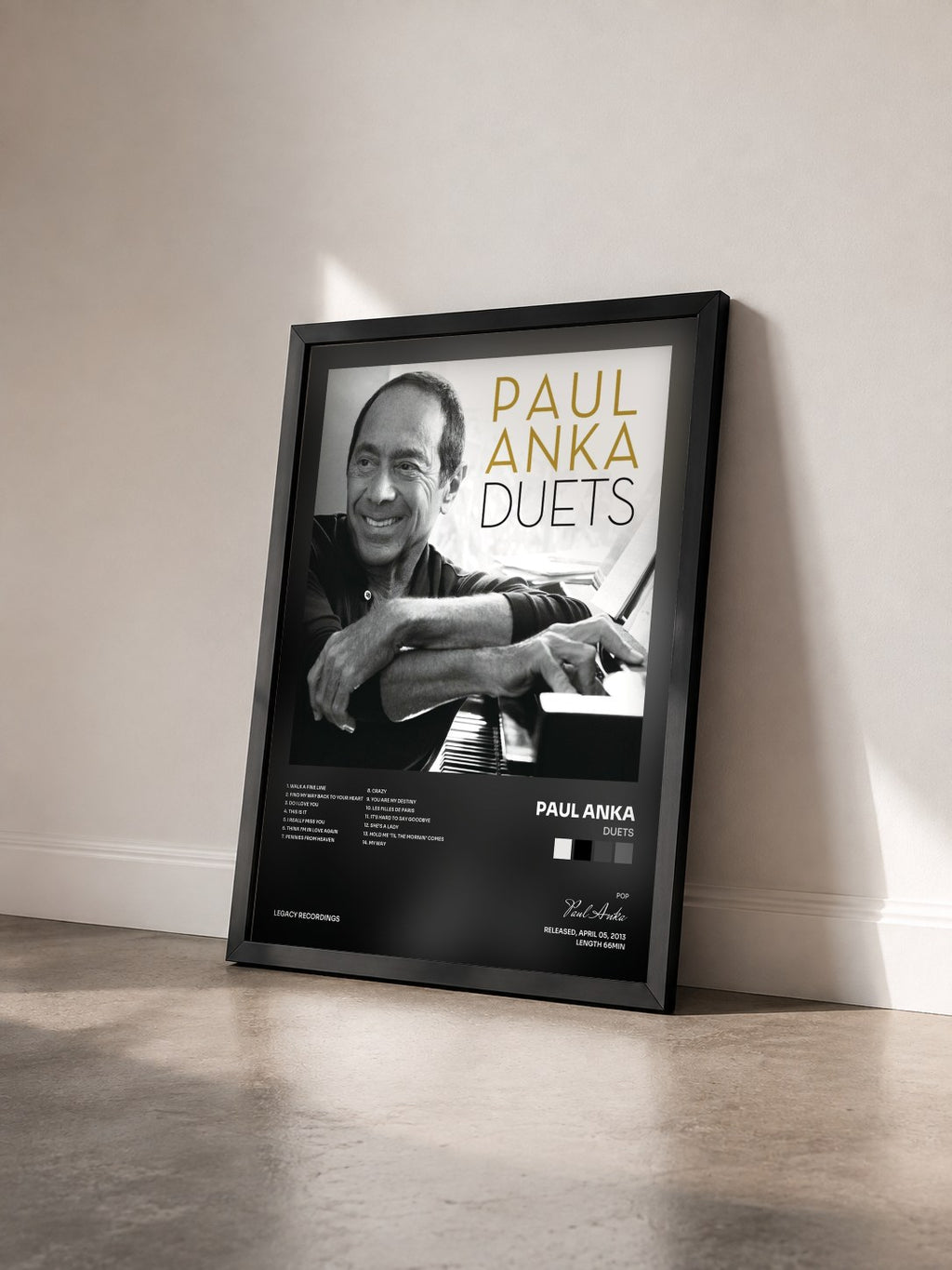 #noir Tableau de l'album Duets de Paul Anka vu de trois quarts, cadre noir