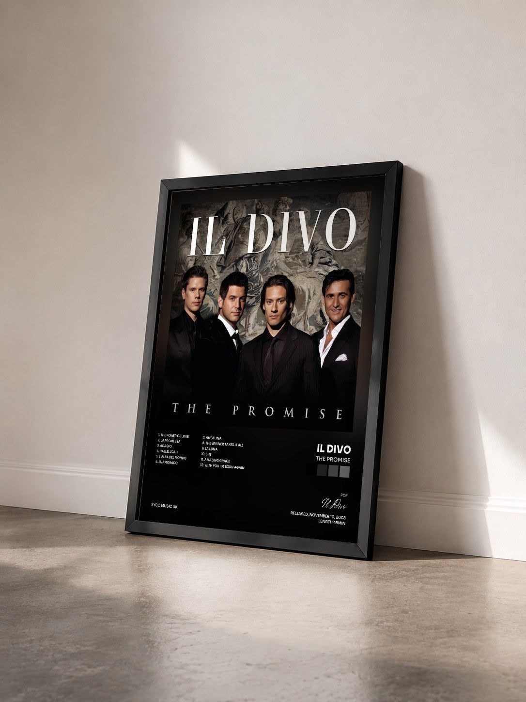 #noir Tableau de l'album The Promise de Il Divo vu de trois quarts, cadre noir