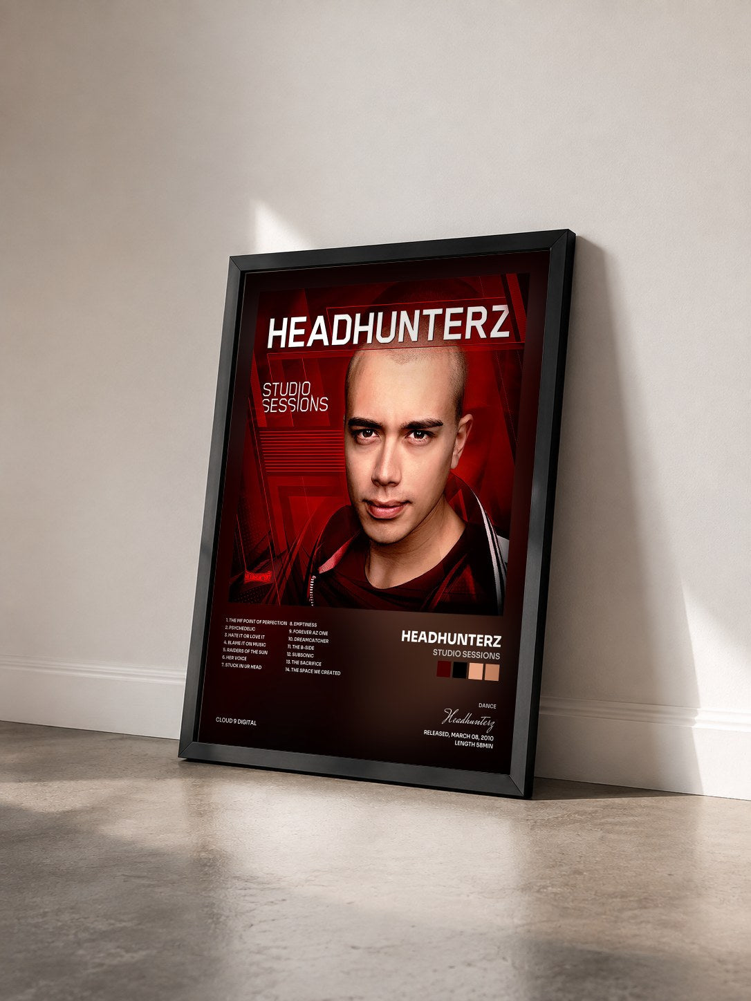 #noir Tableau de l'album Studio Sessions de Headhunterz vu de trois quarts, cadre noir