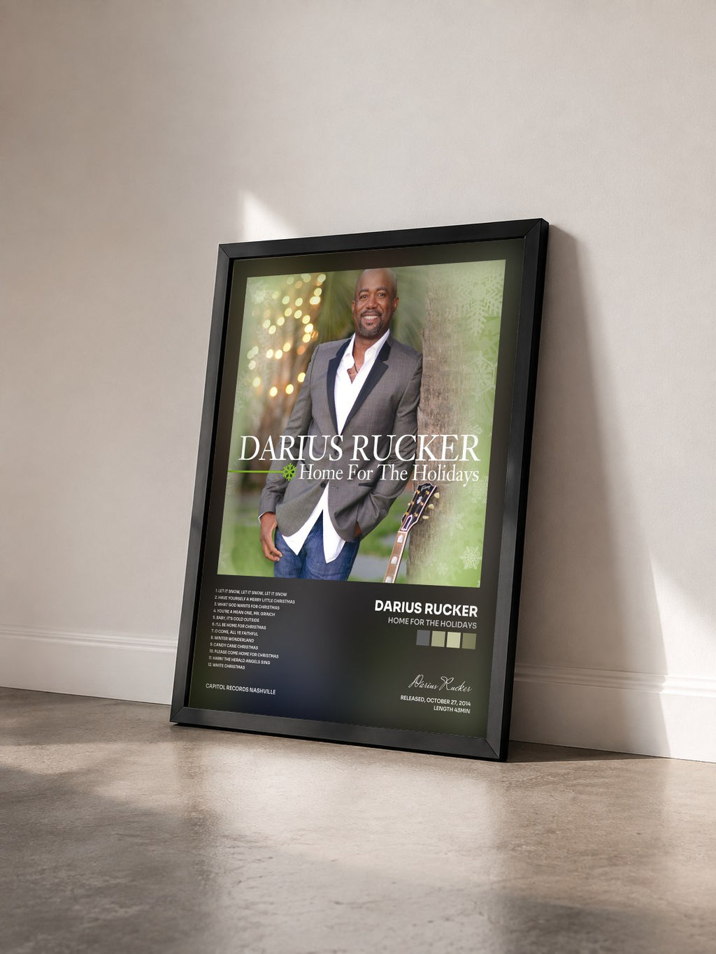 #noir Tableau de l'album Home For The Holidays de Darius Rucker vu de trois quarts, cadre noir