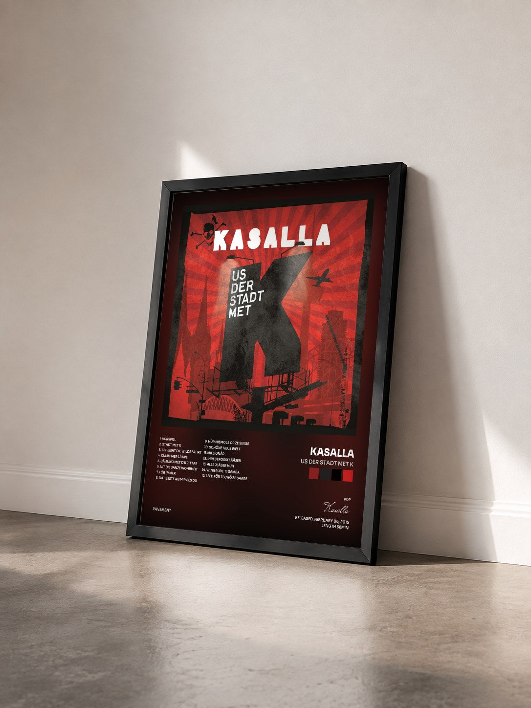 #noir Tableau de l'album Us der Stadt met K de Kasalla vu de trois quarts, cadre noir