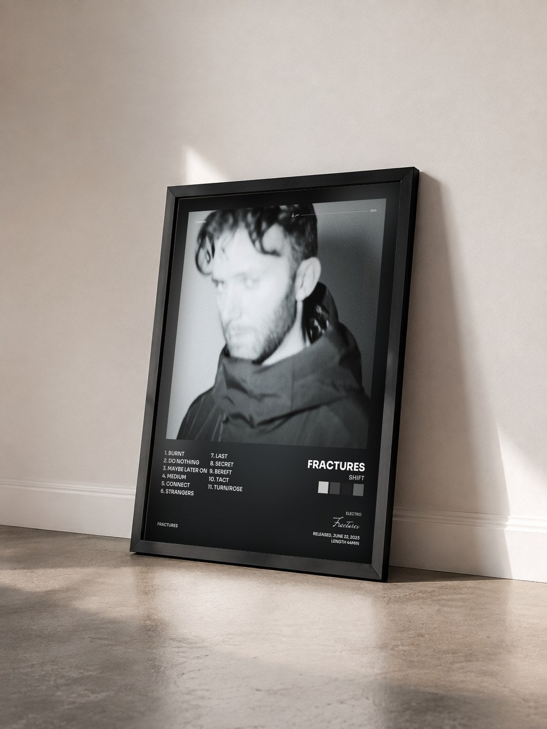 #noir Tableau de l'album Shift de Fractures vu de trois quarts, cadre noir