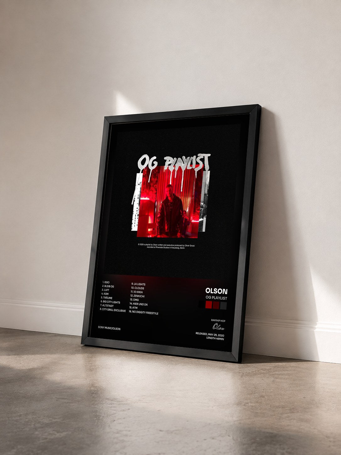 #noir Tableau de l'album OG Playlist de Olson vu de trois quarts, cadre noir