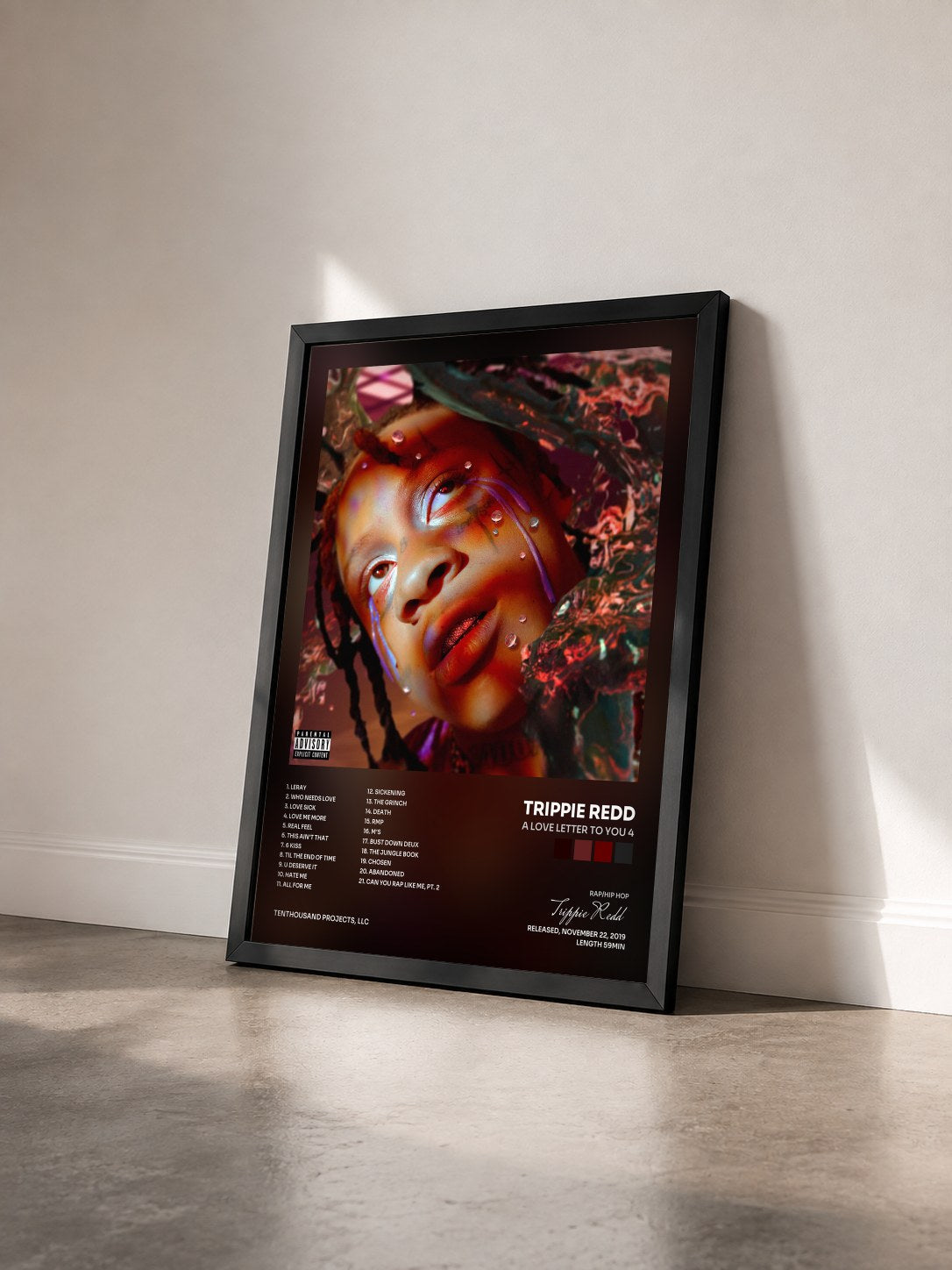 #noir Tableau de l'album A Love Letter To You 4 de Trippie Redd vu de trois quarts, cadre noir