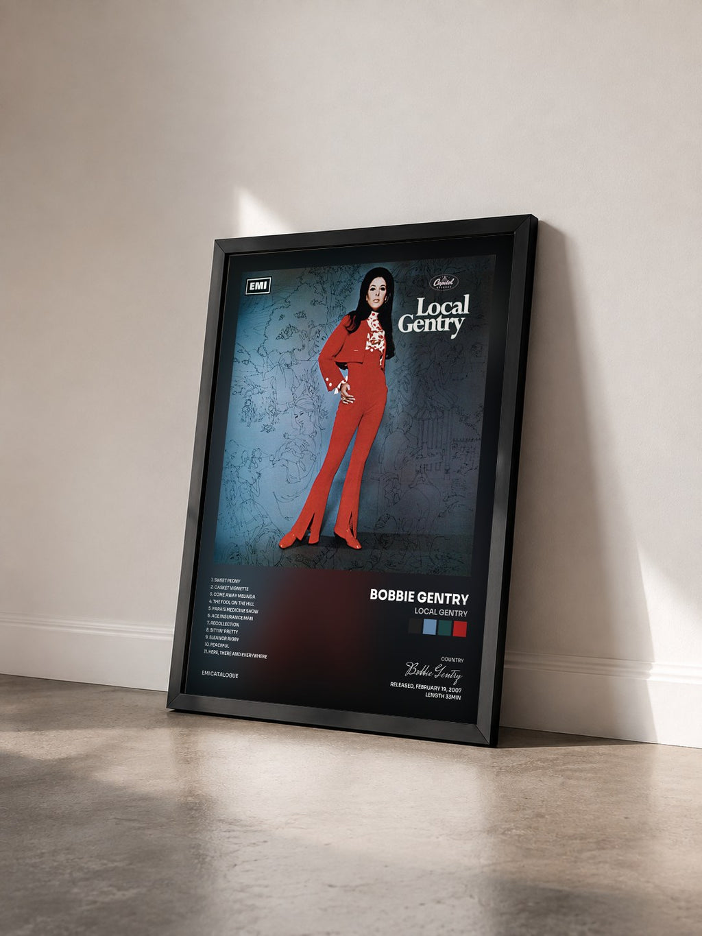 #noir Tableau de l'album Local Gentry de Bobbie Gentry vu de trois quarts, cadre noir