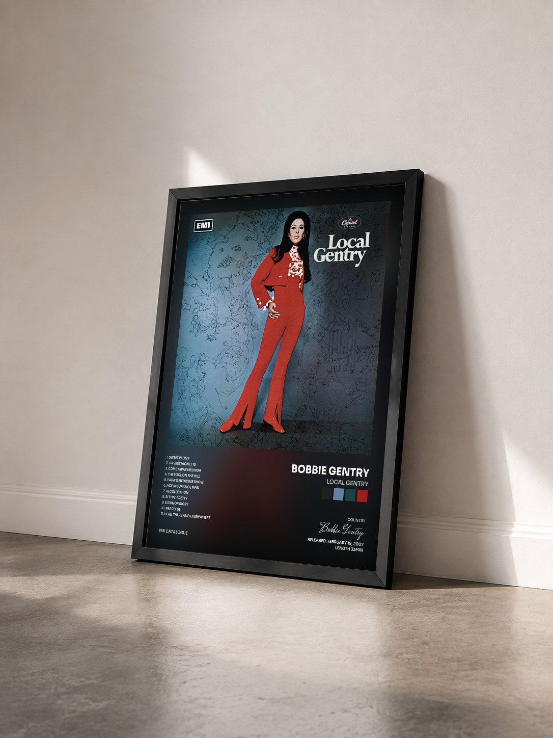 #noir Tableau de l'album Local Gentry de Bobbie Gentry vu de trois quarts, cadre noir