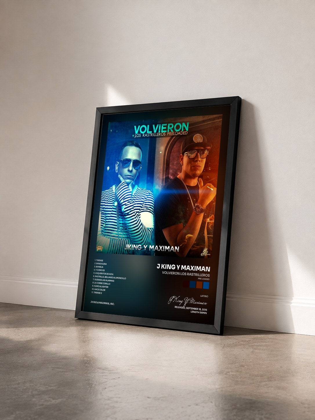 #noir Tableau de l'album Volvieron los Rastrilleros (Pre Loaded) de J King Y Maximan vu de trois quarts, cadre noir
