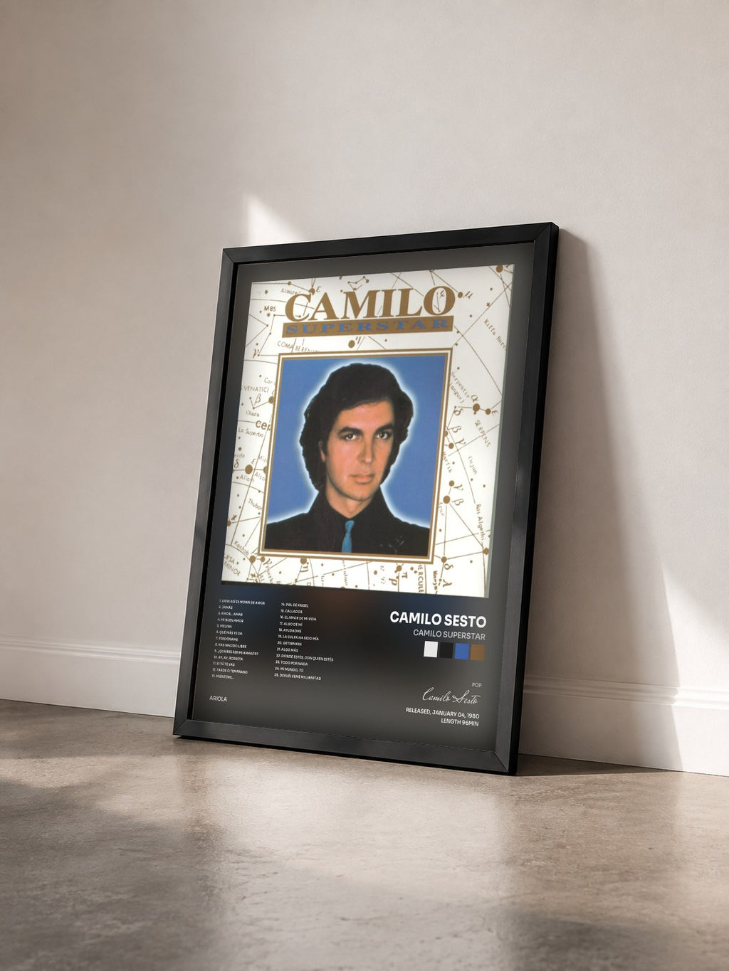 #noir Tableau de l'album Camilo Superstar de Camilo Sesto vu de trois quarts, cadre noir